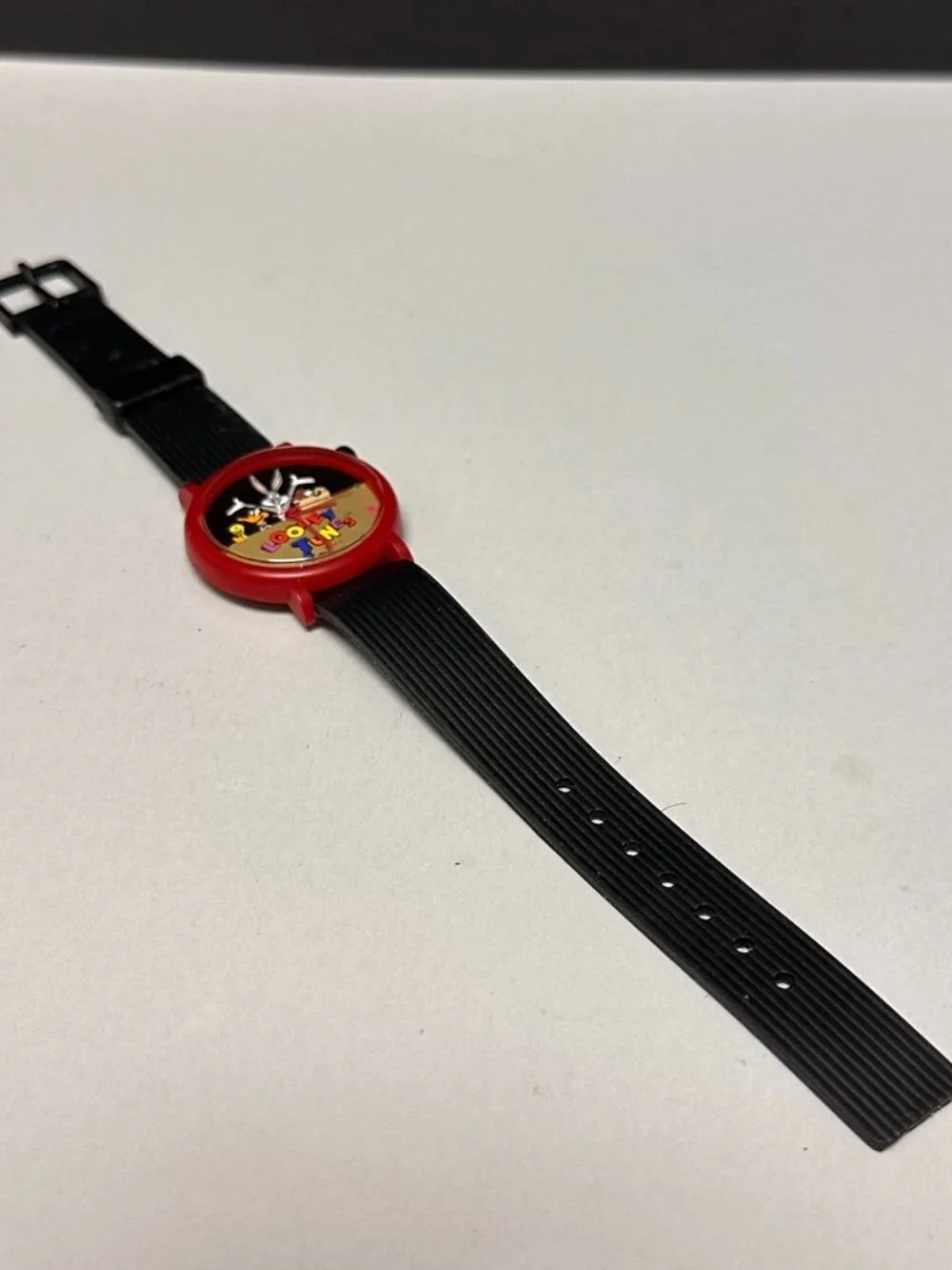 Vintage Looney Tunes Watch Mens Black Red Resin Band Bugs Bunny New Battery